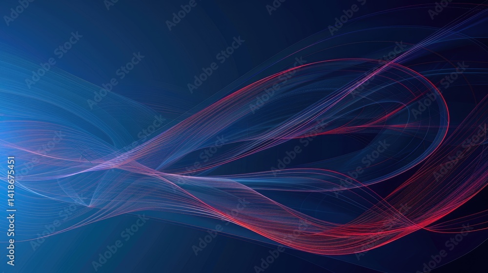 Poster abstract red and blue intersecting lines on a dark background. digital artwork for design and print.