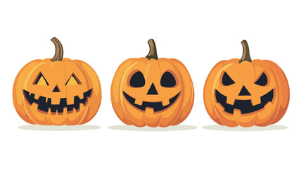 Fototapeta premium A digital illustration showcasing three intricately carved pumpkins, commonly known as jack-o'-lanterns. Each pumpkin is depicted in a vibrant orange hue