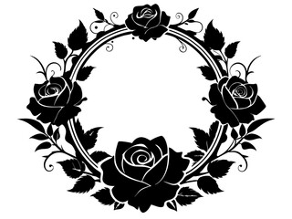 Rose Floral Frame Silhouette Vector | Elegant Rose Flower SVG Border for Crafts, Invitations & Decor
