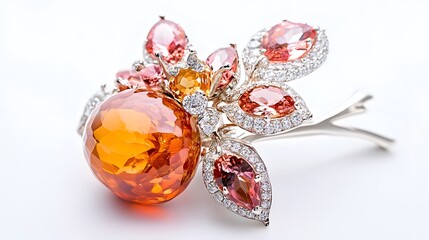 Amber Jewel Brooch with White Background.