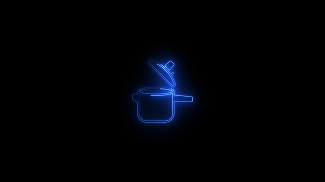 neon Cooking pot icon in a circle, for web use for cooking, and kitchen tools vertical video animation, self drawing.rice cooking pot icon with a glowing neon effect