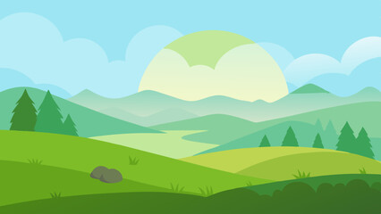 Obraz premium Tranquil Morning Mist Over Green Fields