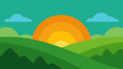 Sunrise View of Rolling Green Hills and Meadows