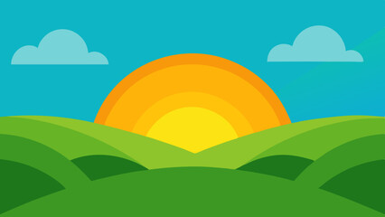 Fototapeta premium Beautiful Sunrise Over Green Hill Scenery