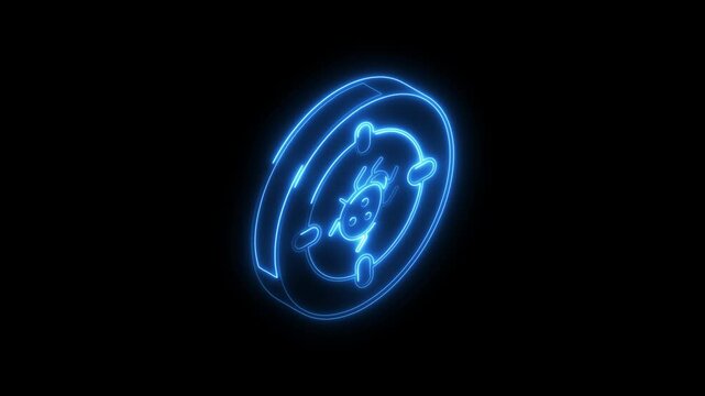 Glowing neon malware icon 4k isolated on black background. HD Video motion graphic animation