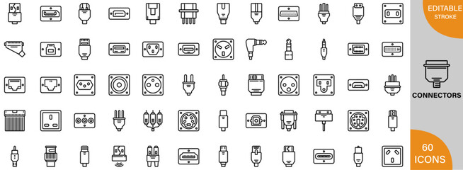 Connectors icon pack | Detailed Outline | Editable Stoke 60 icon | Victor illustrator.