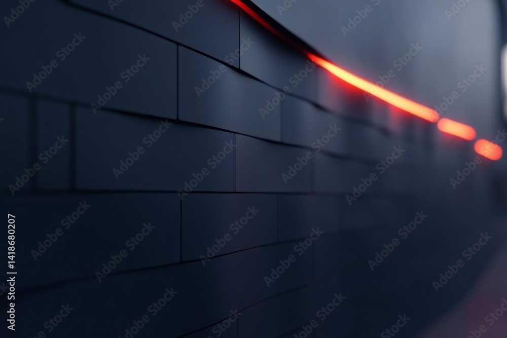 Leinwandbilder Abstract wall texture in dark blue with a thin red glowing line accentuating the geometric pattern creating a modern aesthetic