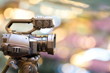 Close-up video camera for make movie or journalist interview broadcasting reporter news or press...
