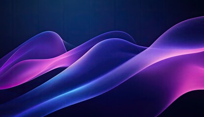 Abstract flowing purple and blue waves on dark background.