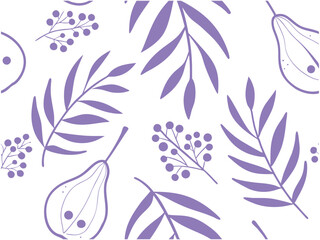 Purple Botanical Seamless Pattern with Leaves and Fruit Elements. botanical, seamless, purple, leaves, pattern, fruit, fig, foliage, berries, nature