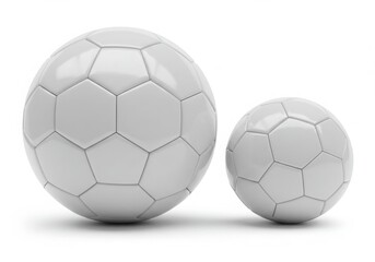 Two soccer balls of different sizes on white background