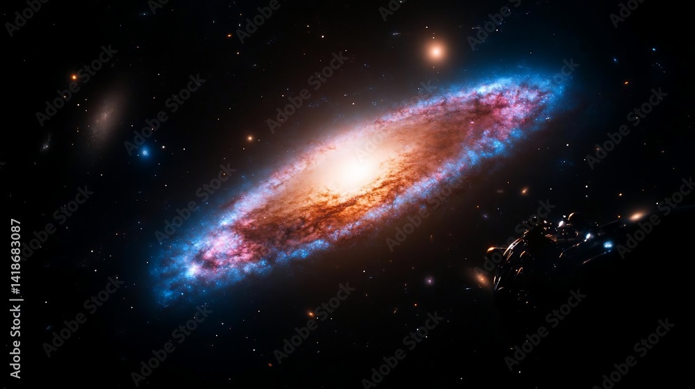 Aufkleber cosmic view of a spiral galaxy revealing vibrant colors including blue and orange. the image display