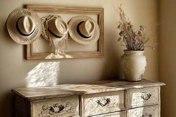 Beige Hats and Dried Flowers, Rustic Style