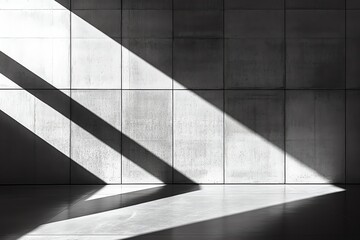 Striking light and shadows create an abstract pattern on a gray concrete wall, offering a modern and minimalist aesthetic ideal for architectural designs.