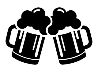 Two Clinking Beer Mugs Silhouette Vector | Cheers Beer SVG for Party Crafts