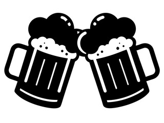 Two Clinking Beer Mugs Silhouette Vector | Cheers Beer SVG for Party Crafts