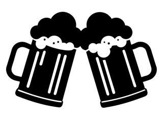 Two Clinking Beer Mugs Silhouette Vector | Cheers Beer SVG for Party Crafts