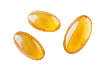 Golden Gel Capsules on White Background for Health Supplements
