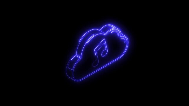 Glowing neon music cloud icon 4k  isolated on black background. HD Video motion graphic animation