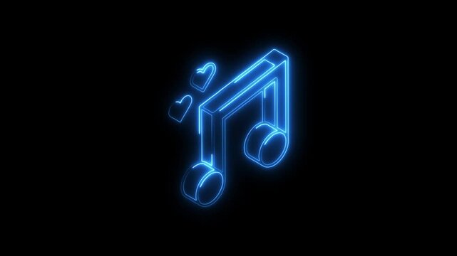 Glowing neon music icon 4k, isolated on black background. HD Video motion graphic animation