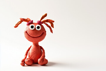 character, cute, creature made of plasticine. minimalism. white background, no shadows. fix the mouth to smile