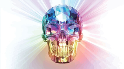 The image showcases a detailed rendering of a human skull, meticulously crafted to appear as if sculpted from a multifaceted gemstone.  The skull is predominantly rendered in iridescent hues