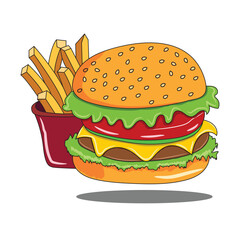 Delicious Burger and Fries Illustration