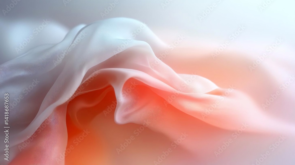 Poster Abstract digital illustration of flowing fabric in shades of white red and orange. Soft textures and gradients create a dreamy atmospheric effect