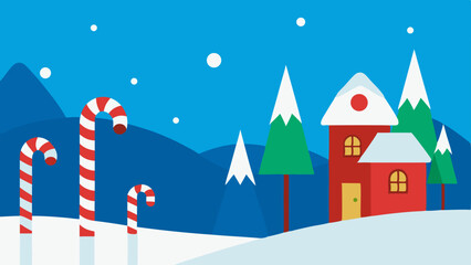 North Pole Village with Candy Cane Pole and Winter Wonderland