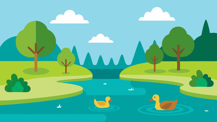 Obraz premium Tranquil Lake in Park with Gliding Ducks