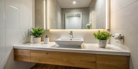 Minimalist Bathroom Photography: White Sink, Mirror, Clean Aesthetics, Simple Bathroom Design, Documentary Style