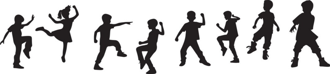 children dancing silhouette design set vector art illustration