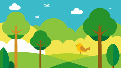 Fototapeta premium spring landscape with birds and trees