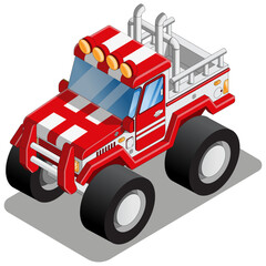 Funny monster truck. Isometric. Isolated on white background. Vector illustration.