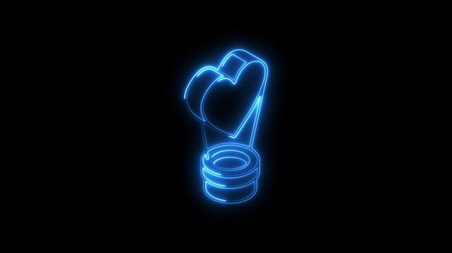 Glowing neon parachute icon 4k isolated on black background. HD Video motion graphic animation