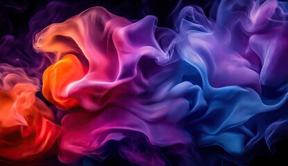 Obraz premium Abstract colorful smoke swirls on black background.