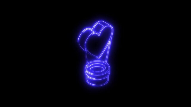 Glowing neon parachute icon 4k  isolated on black background. HD Video motion graphic animation