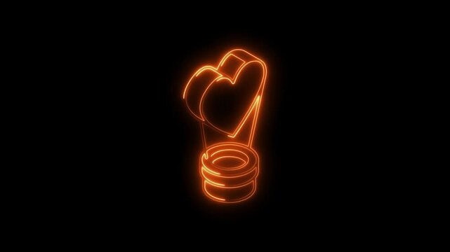 Glowing neon parachute icon 4k  isolated on black background. HD Video motion graphic animation
