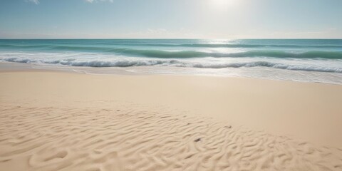 Sun-kissed sand meets gentle turquoise waves, pristine beach scene , spray, travel