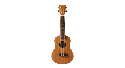 Fototapeta premium A beautifully crafted wooden ukulele stands upright against a plain background, showcasing its elegant design and craftsmanship