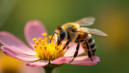 Bee Collecting Nectar on Colorful Flower