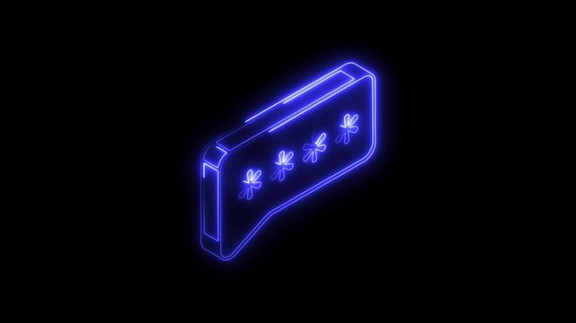 Glowing neon password icon 4k,  isolated on black background. HD Video motion graphic animation
