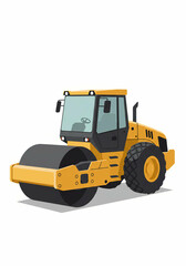 Road Roller Vehicle on White Background Heavy Machinery