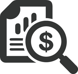 Business with Graph and Magnifying Glass with Dollar Sign Icon Design