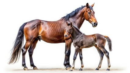 Fototapeta premium Night Farm Scene: Dark Brown Mare & Foal - Stunning Horse Photography