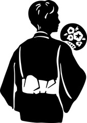 フレーム　シルエット　浴衣　着物　男性　女性　手描き　夏　花火　和風　背景　イラスト　デザイン