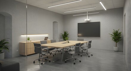 Modern Minimalist Conference Room Design 3D Render of a Sleek and Functional Meeting Space