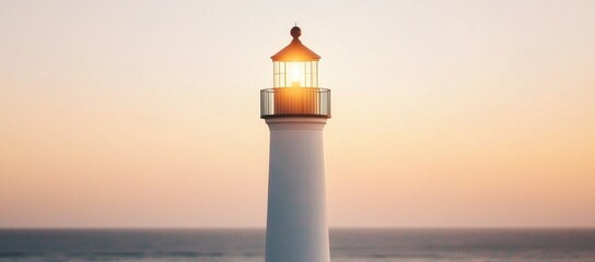 Elegant Lighthouse at Sunset Over Tranquil Ocean Waters