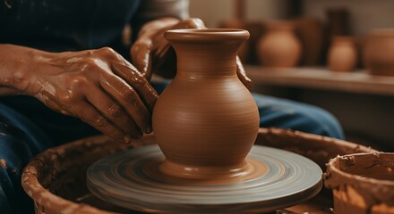 Ceramic Vase Being Made on a Potter Wheel