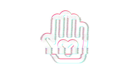 Icon hand heart is distorted. Glitch. Noise, chromatic aberration, geometric distortion
